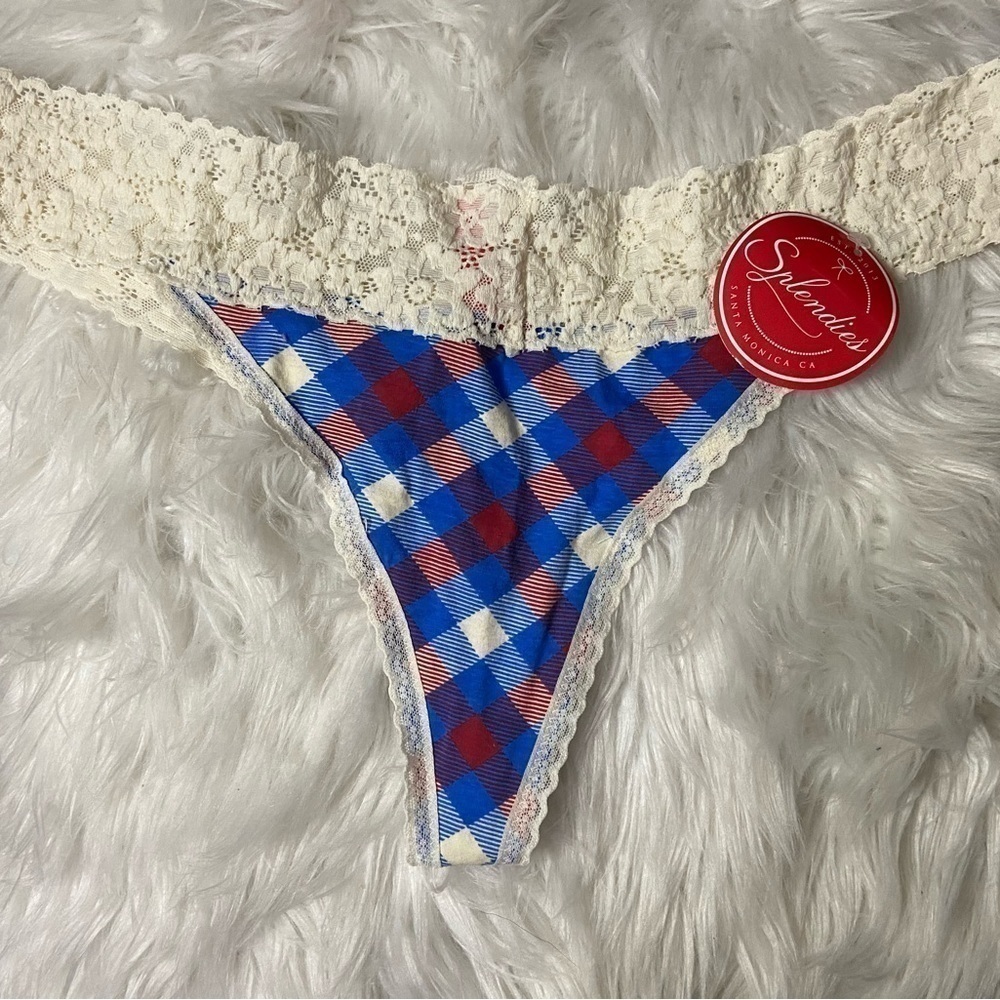 Splendies Cotton Thong with Lace Trim